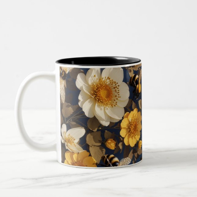 Tasse 2 Couleurs abeilles sur fleurs (Gauche)