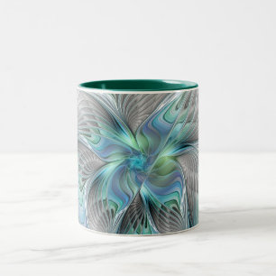 Tasse 2 Couleurs Abstrait Bleu Vert Papillon Imaginaire Fractal Art