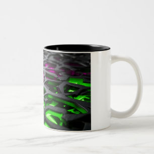 Tasse 2 Couleurs Abstrait Néo-n rose vert Maillage 3D Cyberpunk