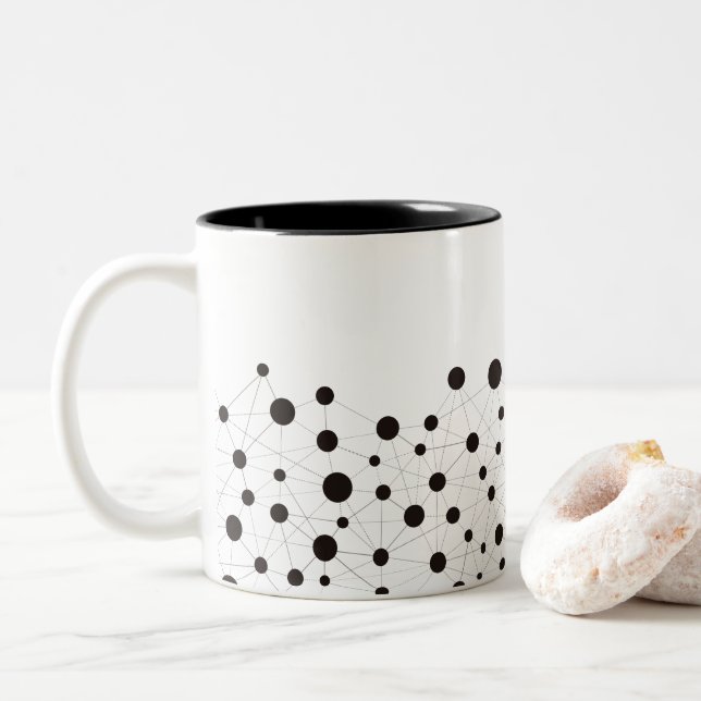 Tasse 2 Couleurs Abstrait noir et blanc et motif de points (Avec donut)