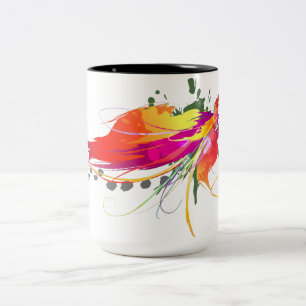 Tasse 2 Couleurs Abstrait Oiseau de Paradise Paint Splatters