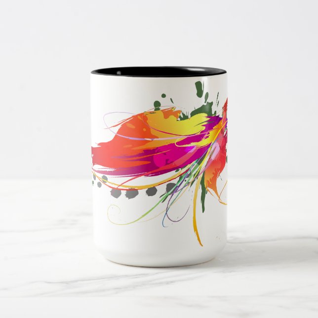 Tasse 2 Couleurs Abstrait Oiseau de Paradise Paint Splatters (Centre)