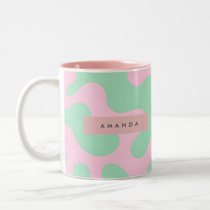 Tasse 2 Couleurs Abstrait personnalisé rose pastel et vert menthe