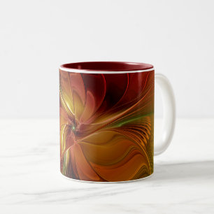 Tasse 2 Couleurs Abstrait Rouge Orange Brown Vert Fractal Art Flowe