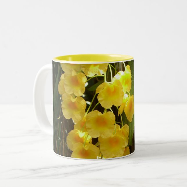 Tasse 2 Couleurs Accrocher les orchidées jaunes Fleurs tropicales (Devant gauche)