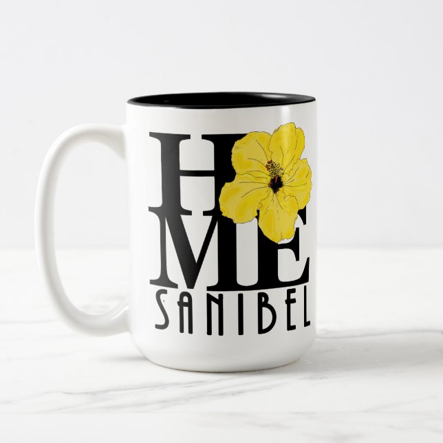Tasse 2 Couleurs ACCUEIL Hibiscus jaune Sanibel 15oz (Gauche)