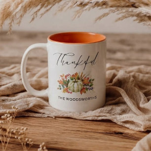 Tasse 2 Couleurs Action de grâce Nom de famille Citrouille rustique