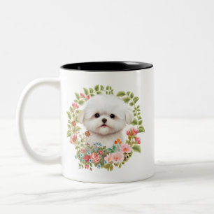 Tasse 2 Couleurs adorable chiot maltais en fleur, Amoureux des chie