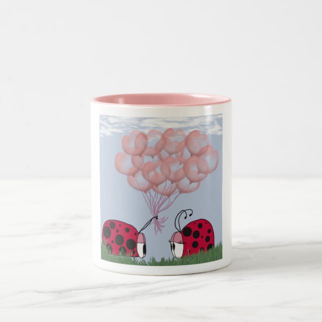 Tasse 2 Couleurs Adorable Ladybug Avec Joli Bouquet De Balloon Rose (Centre)