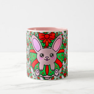 Tasse 2 Couleurs Adorable Lapin Fluffy dans la couronne de Noël