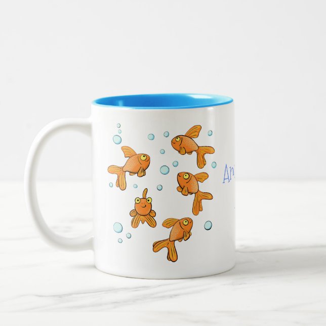 Tasse 2 Couleurs Adorable poisson rouge avec bulles motif de dessin (Gauche)