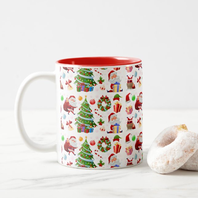 Tasse 2 Couleurs Adorables Père Noël Et Éléments De Noël (Avec donut)