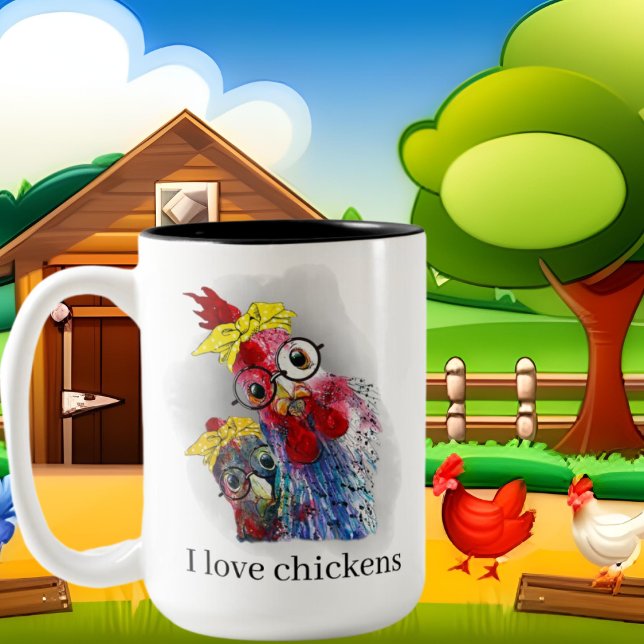 Tasse 2 Couleurs adorateurs de poulet mignon ajouter monogramme (Créateur téléchargé)