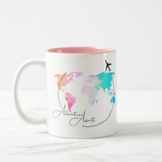 Tasse 2 Couleurs Adventure Await| Cadeaux de voyage| Agent de bord (Gauche)