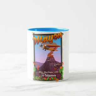 Tasse 2 Couleurs Affiche d'aventure du volcan Mayon Philippines