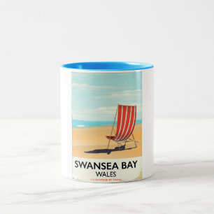 Tasse 2 Couleurs Affiche de bord de mer Swansea Bay Pays de Galles