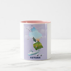 Tasse 2 Couleurs Affiche de carte illustrée de Guyana