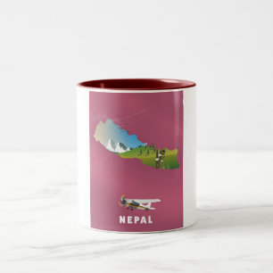 Tasse 2 Couleurs Affiche de carte illustrée du Népal
