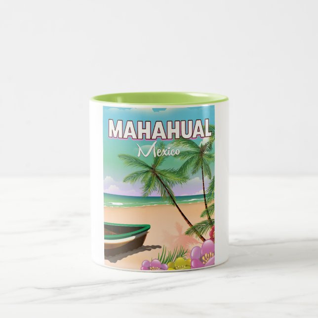 Tasse 2 Couleurs Affiche de la plage mexicaine de Mahahual (Centre)