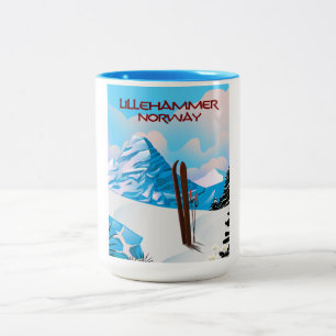 Tasse 2 Couleurs Affiche de ski de Lillehammer Norvège.