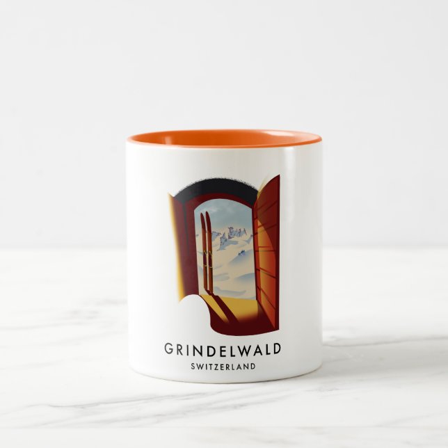 Tasse 2 Couleurs Affiche de ski Grindelwald Suisse (Centre)