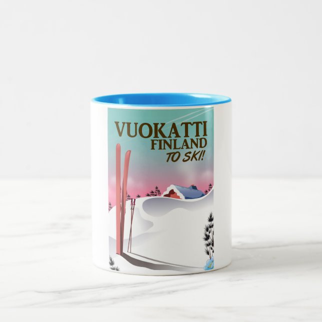 Tasse 2 Couleurs Affiche de ski Vuokatti Finlande (Centre)