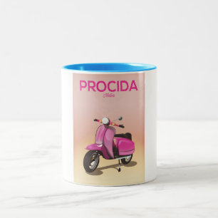 Tasse 2 Couleurs Affiche de vacances à Procida Italie scooter