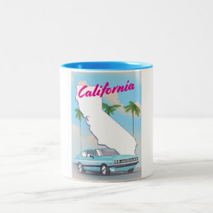 Tasse 2 Couleurs Affiche de vacances de style vintage californien