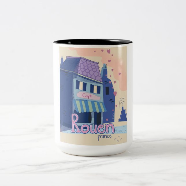 Tasse 2 Couleurs Affiche de voyage à Rouen France. (Centre)