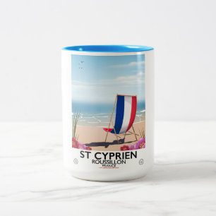 Tasse 2 Couleurs Affiche de voyage à Saint-Cyprien, Roussillon Fran