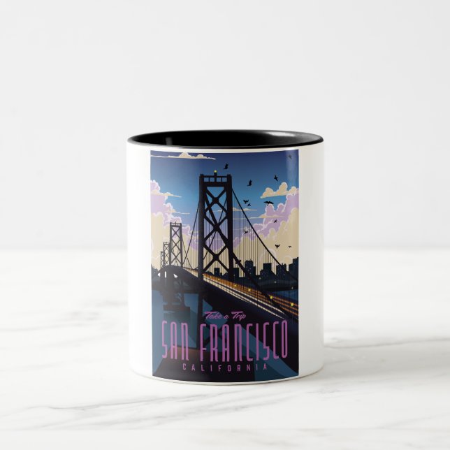 Tasse 2 Couleurs Affiche de voyage à San Francisco (Centre)