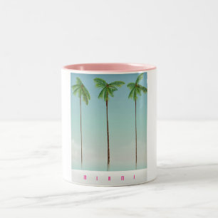 Tasse 2 Couleurs Affiche de voyage aux palmiers de Miami, Floride.
