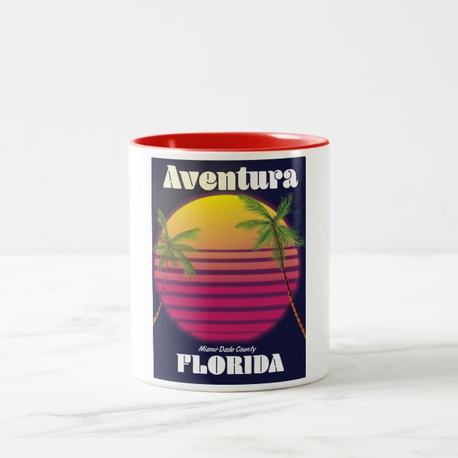 Tasse 2 Couleurs Affiche de voyage Aventura Florida USA 80s (Centre)