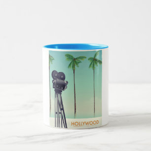 Tasse 2 Couleurs Affiche de voyage caméra vintage Hollywood