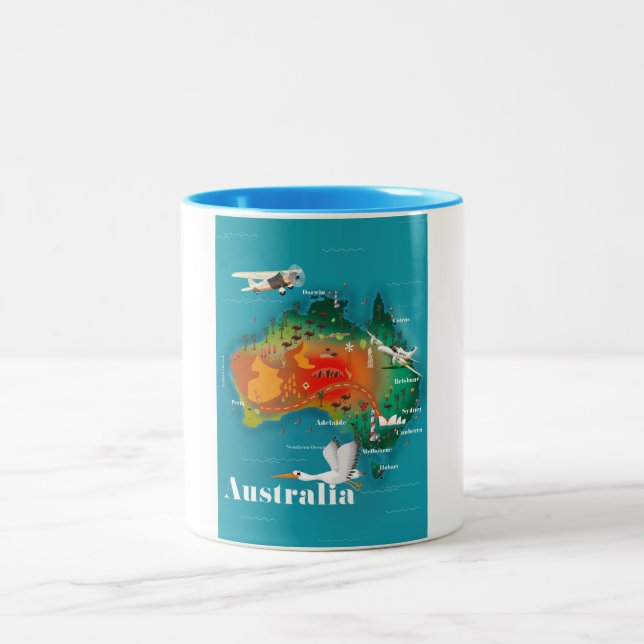 Tasse 2 Couleurs Affiche de voyage carte d'Australie (Centre)