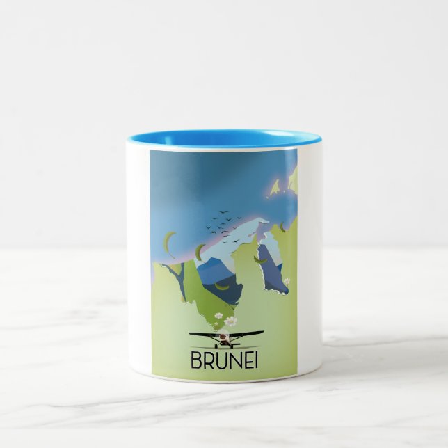 Tasse 2 Couleurs Affiche de voyage carte de Brunei (Centre)