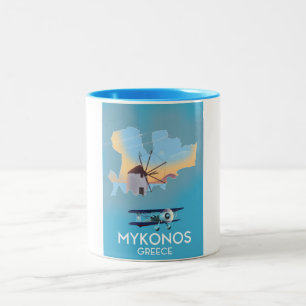 Tasse 2 Couleurs Affiche de voyage carte de Mykonos Grèce