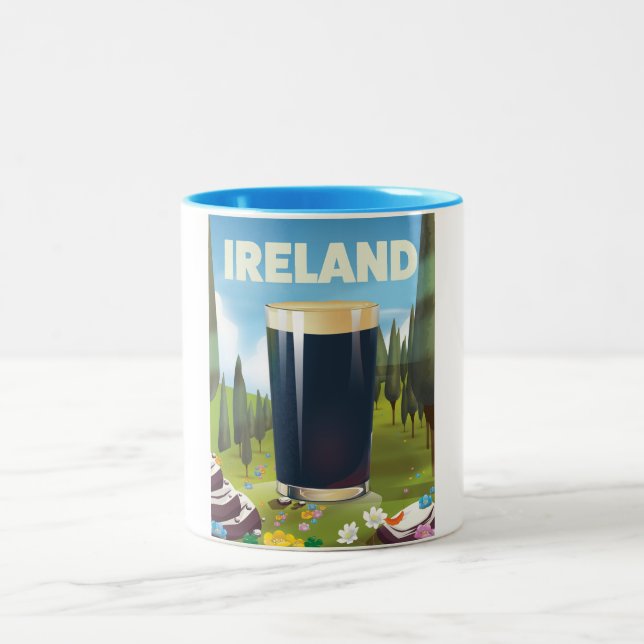 Tasse 2 Couleurs Affiche de voyage de bière d'Irlande (Centre)