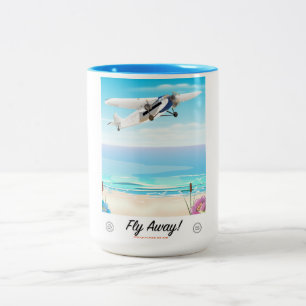 Tasse 2 Couleurs Affiche de voyage de dessin animé vintage Fly away