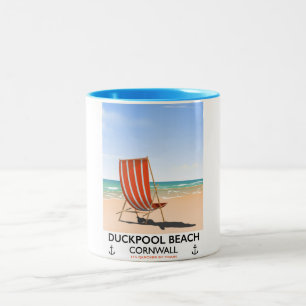 Tasse 2 Couleurs Affiche de voyage de Duckpool Beach Cornwall