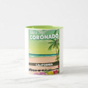 Tasse 2 Couleurs Affiche de voyage de la plage de Coronado Californ