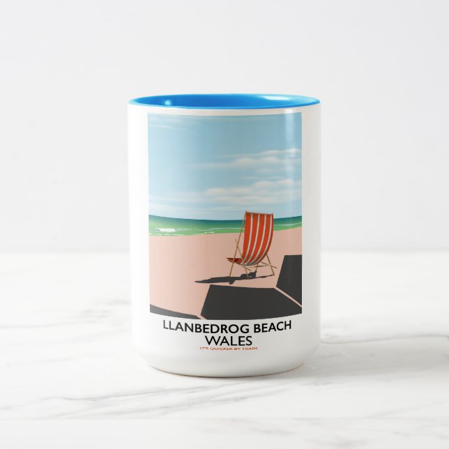 Tasse 2 Couleurs Affiche de voyage de la plage de Llanbedrog au Pay (Centre)