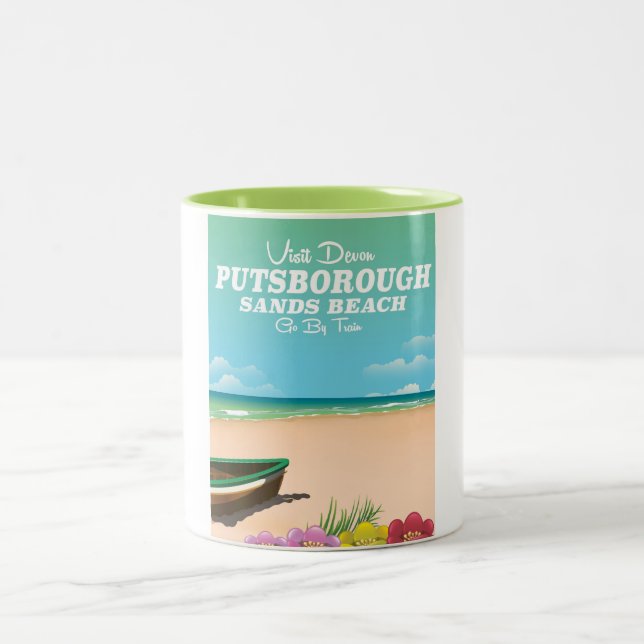 Tasse 2 Couleurs Affiche de voyage de la plage de Putsborough Sands (Centre)