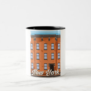 Tasse 2 Couleurs Affiche de voyage de New York Brownstone dessin an