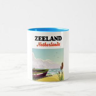 Tasse 2 Couleurs affiche de voyage de plage Zeeland Pays-Bas