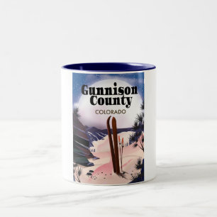 Tasse 2 Couleurs Affiche de voyage de ski du comté de Gunnison.
