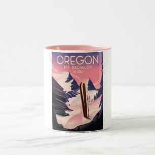 Tasse 2 Couleurs Affiche de voyage de ski Mt.Bachelor Oregon
