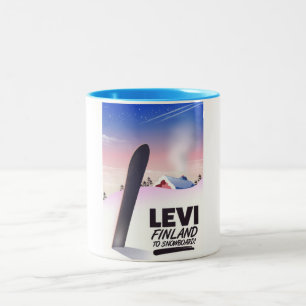 Tasse 2 Couleurs Affiche de voyage de snowboard Levi Finlande