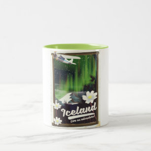 Tasse 2 Couleurs Affiche de voyage de style vintage paysage Islande