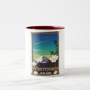 Tasse 2 Couleurs Affiche de voyage des fjords de l'ouest de l'Islan